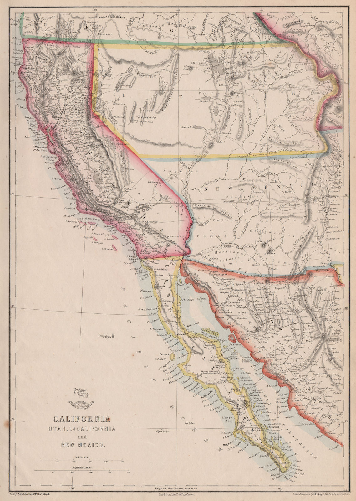 BAJA/CALIFORNIA, UTAH & NEW MEXICO TERRITORIES. Pre-Nevada. ETTLING 1862 map